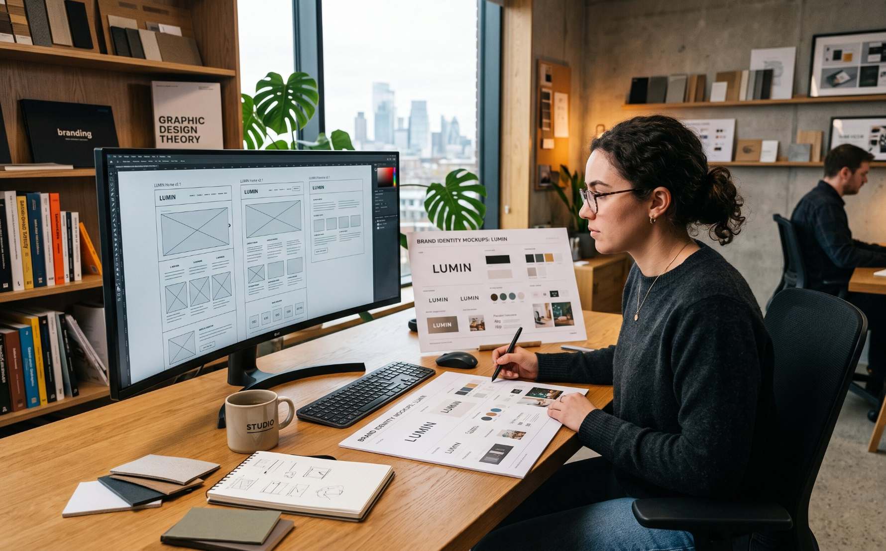 Alpine One Studio team reviewing website rebranding design direction and brand identity system